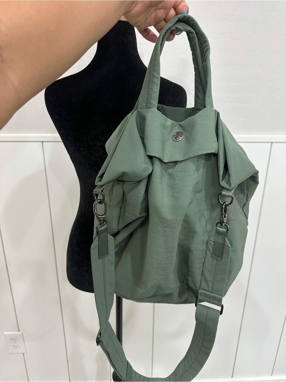 Olive Green Convertible Messenger Tote - Picture 2 of 4
